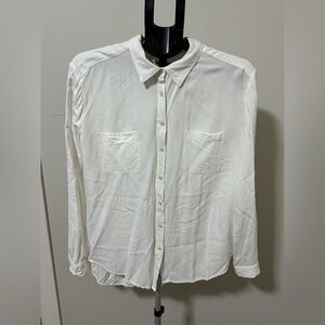 LOFT Womens Cream Button Front Long Sleeve Blouse Pockets SEE PICS FOR SIZING